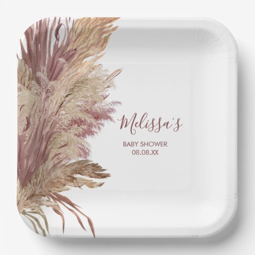 Paper Plates Watercolor Pampas Grass Mauve Pink