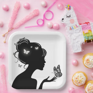 Paper Plates White butterfly woman