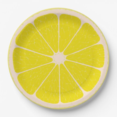 Paper plates with lemon fruit decoration 