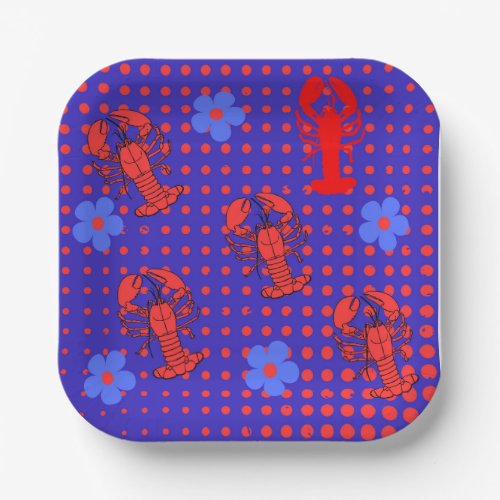 Paper plates with lobsters nets and  Flowers 