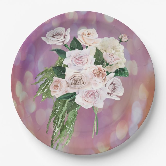 Paper Plates with Rose Bouquet Bridal Shower (Front)