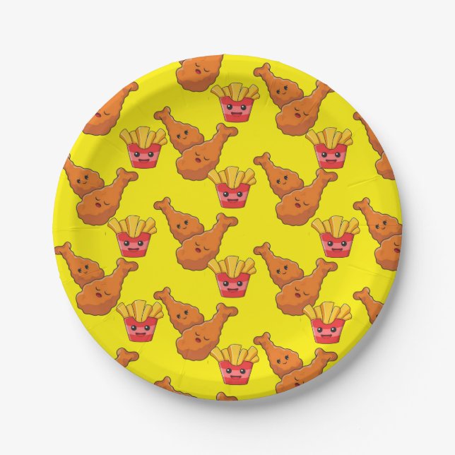 Paper Plates, Yellow French Fries Chicken Paper Plates (Front)