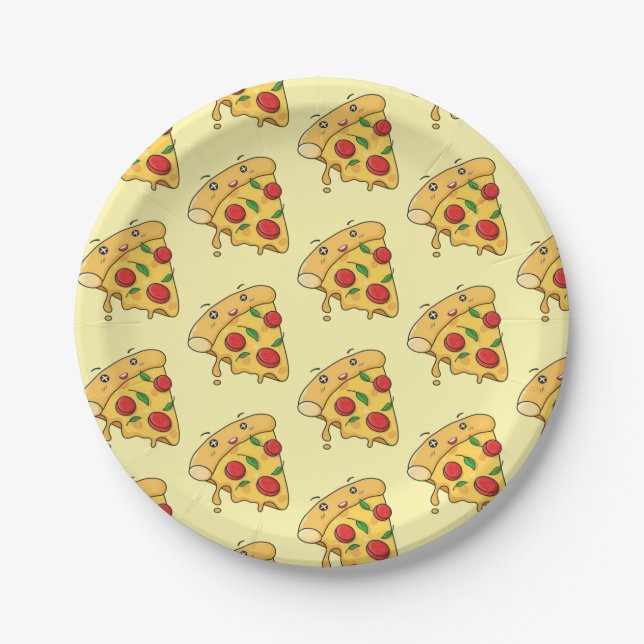 Paper Plates, Yellow Pizza Cheese Paper Plates (Front)