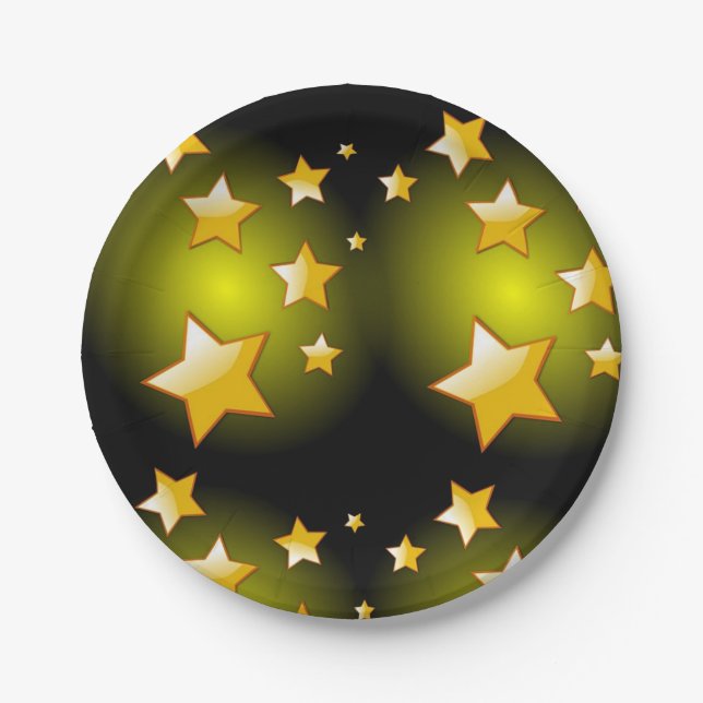 Paper Plates, Yellow Stars Black Paper Plates (Front)