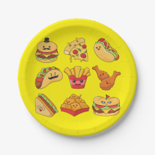 Paper Plates, Yellow Tacos Fries Hotdogs Hamburger Plates