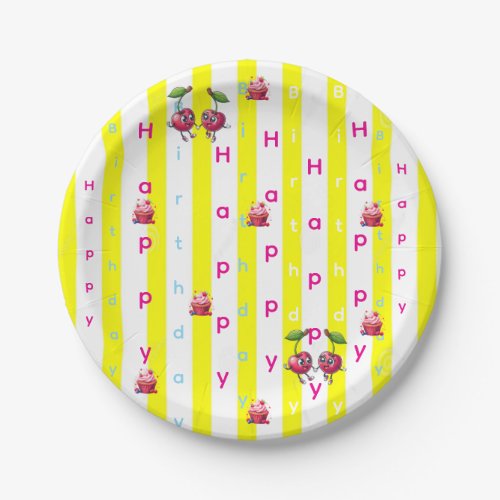 Paper Plates, Yellow & White Stripe Birthday Plates
