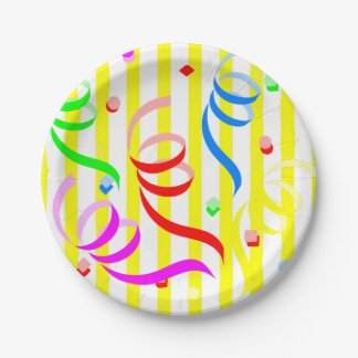 Paper Plates, Yellow & White Stripe Confetti Plates