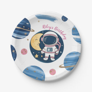 Paper Plato Birthday Astronaut Pink Blue Paper Plates
