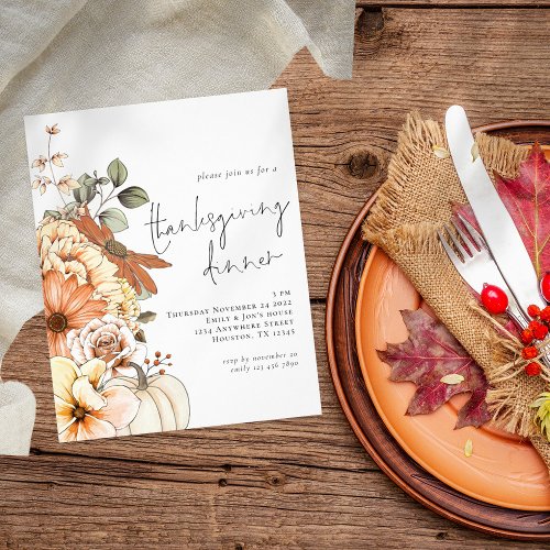 PAPER Pumpkin Floral Thankgiving Dinner Invitation