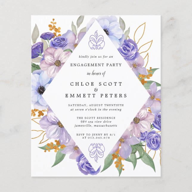 PAPER Purple Floral Engagement Party Invitation (Front)