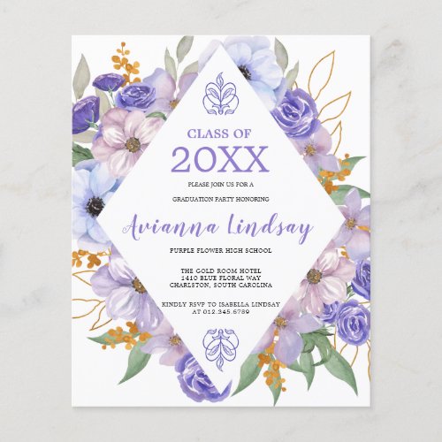 PAPER Purple Floral Graduation Party Invitation