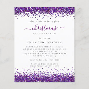 PAPER Purple Glitter Christmas Party White Invite