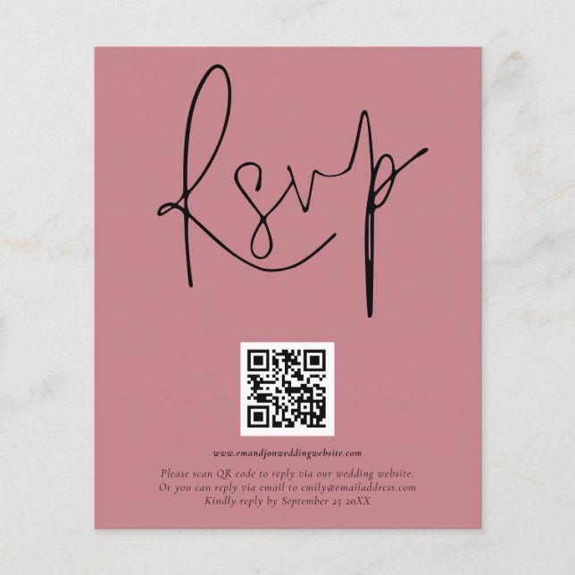 PAPER | QR Code Script Wedding Dusty Rose RSVP (Front)