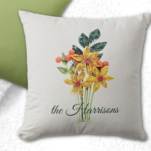 Paper Quilled Autumn Flowers Print, 16x16 Throw Pillow (Creator Uploaded)