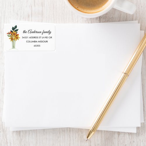 Paper Quilled Autumn Flowers Return Address Label