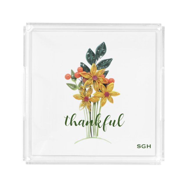 Paper Quilled Flowers Autumn Square Acrylic Tray (Front)