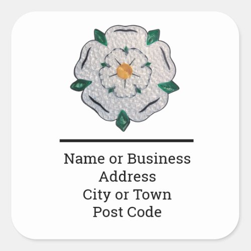 Paper Quilled Yorkshire White Rose 4_line Address Square Sticker