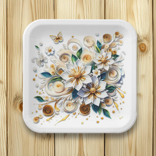 Paper Quilling Flowers and Butterflies Plates