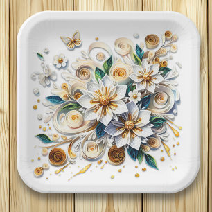 Paper Quilling Flowers and Butterflies Plates
