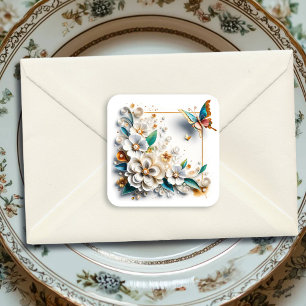 Paper Quilling Flowers Elegant Square Sticker