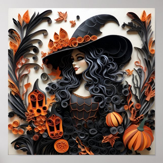 Paper Quilling Halloween witch art print  (Front)