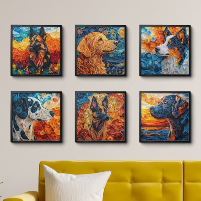 Paper Quilling Large Breed Dogs Peel And Stick Photo Tile (Living Room)