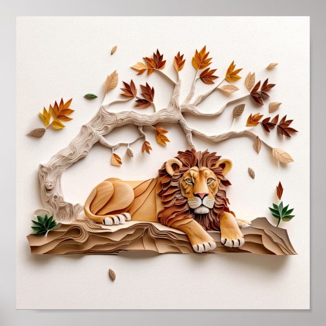 Paper Quilling Lion Poster, Kids Room, Nursery.  Poster (Front)