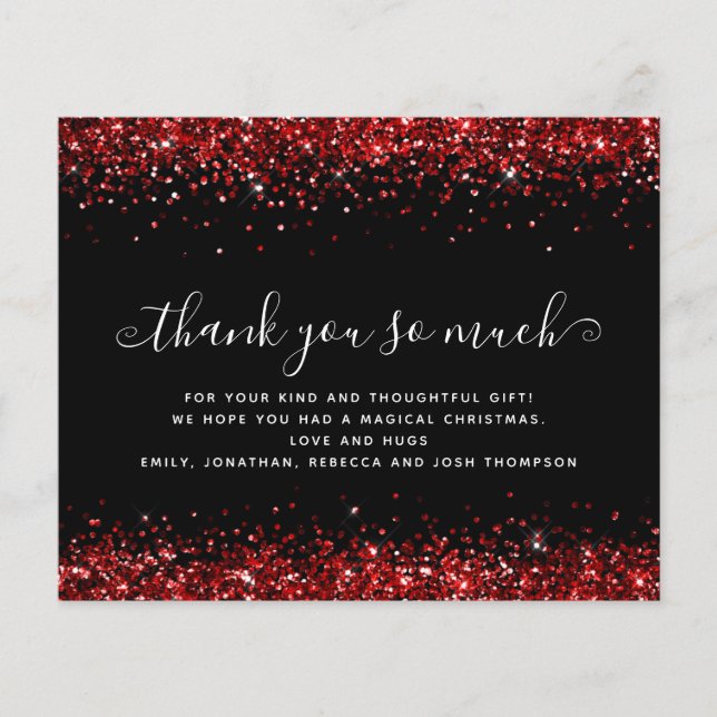 PAPER  Red Glitter Christmas Black Thank You (Front)