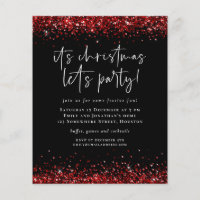 PAPER | Red Glitter Christmas Lets Party Invite