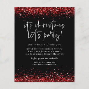 PAPER Red Glitter Christmas Lets Party Invite