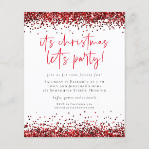 PAPER   Red Glitter Christmas Lets Party White