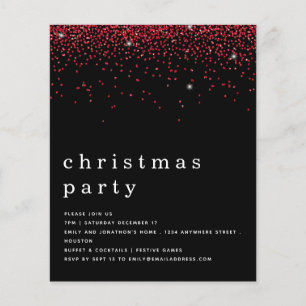PAPER Red Glitter Christmas Party Black Invite
