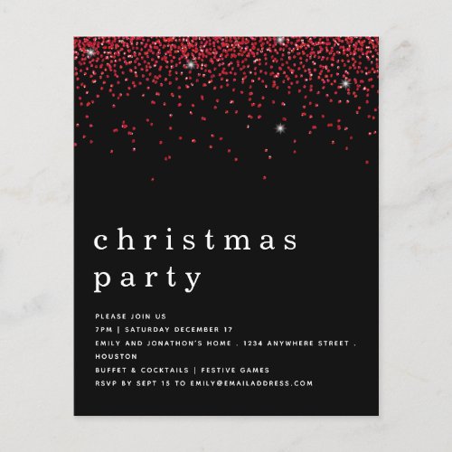 PAPER  Red Glitter Christmas Party Black Invite