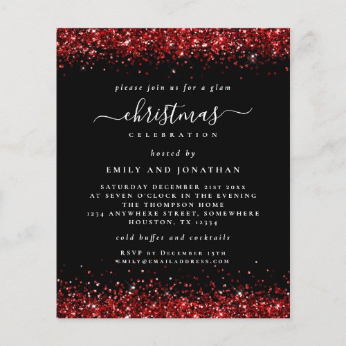 PAPER  Red Glitter Christmas Party Black Invite