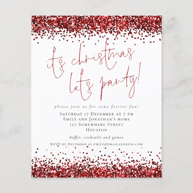 PAPER Red Glitter Its Christmas Lets Party Invite (Front)