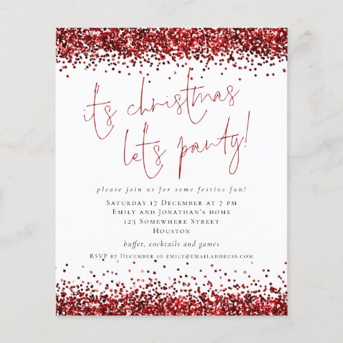 PAPER Red Glitter Its Christmas Lets Party Invite