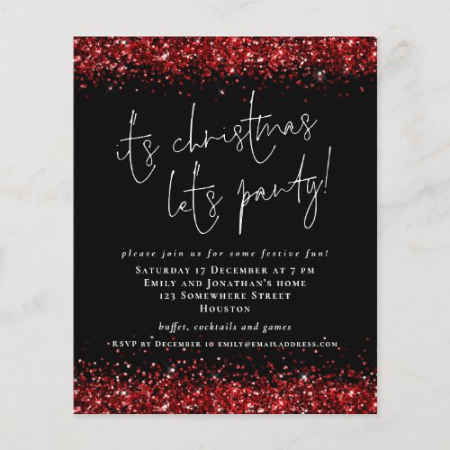 PAPER Red Glitter Its Christmas Lets Party Invite