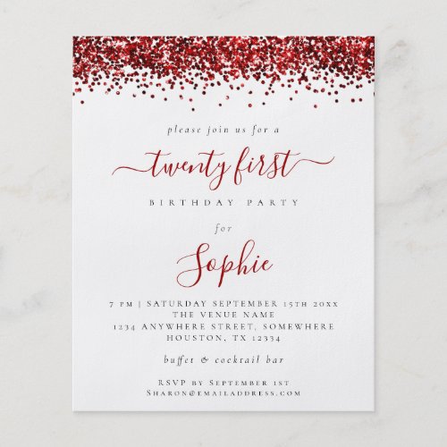 PAPER | Red Glitter Twenty First Party Invitation