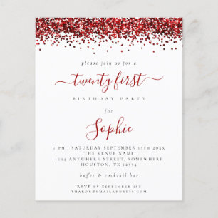 PAPER Red Glitter Twenty First Party Invitation