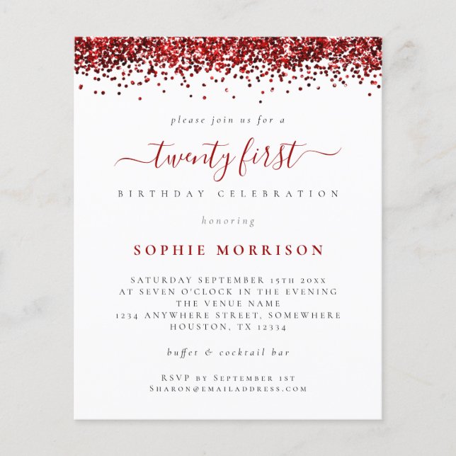 PAPER  Red Glitter Twenty First Party Invite (Front)