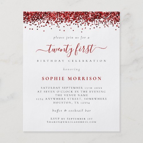 PAPER  Red Glitter Twenty First Party Invite