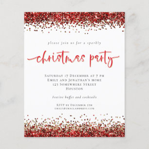 PAPER Red Gold Glitter Christmas Party Invite