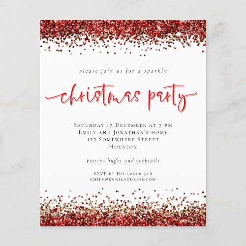 PAPER  Red Gold Glitter Christmas Party Invite