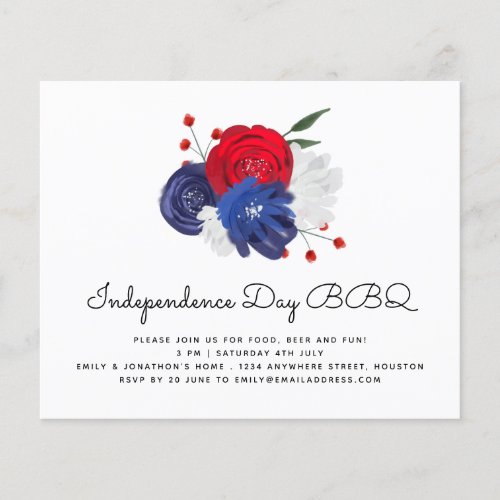 PAPER  Red White Blue Florals 4th July BBQ Invite