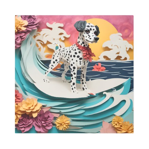 Paper Rococo Dalmatian Surfing Pastel Colors Metal Print