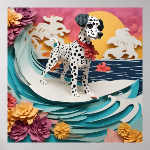 Paper Rococo Dalmatian Surfing Pastel Colors Poster