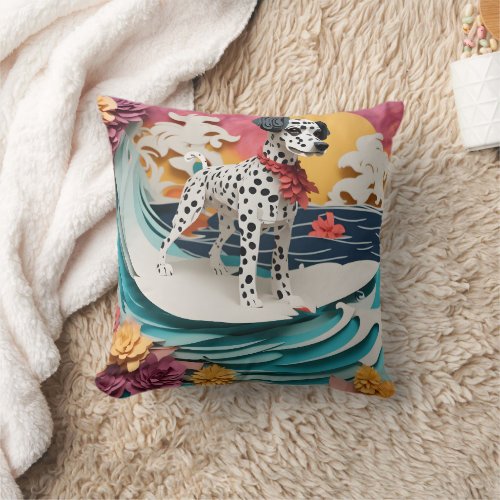 Paper Rococo Dalmatian Surfing Pastel Colors Throw Pillow