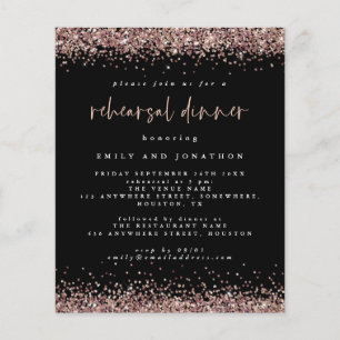 PAPER Rose Glitter Black Rehearsal Dinner Invite