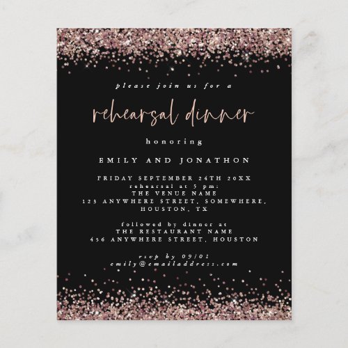 PAPER  Rose Glitter Black Rehearsal Dinner Invite