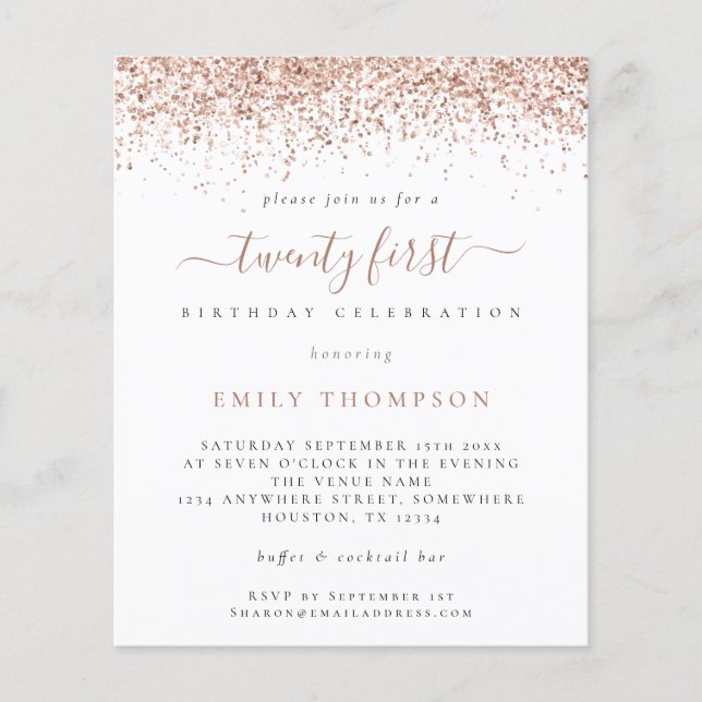 PAPER  Rose Glitter Girly 21st Party Invitation (Front)